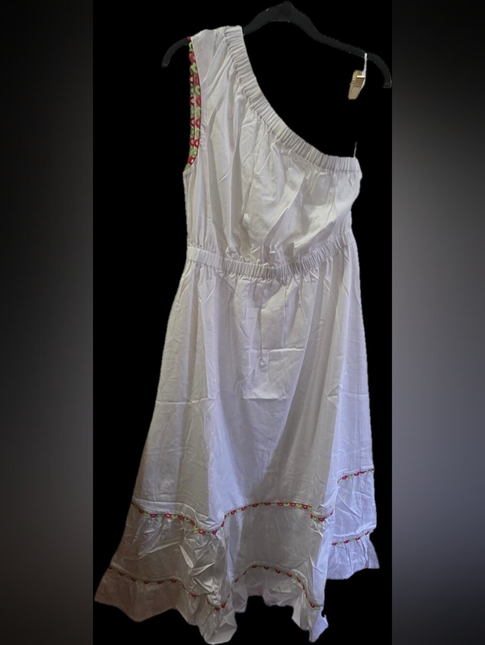 White One-Shoulder Maxi Dress with Pink Trim